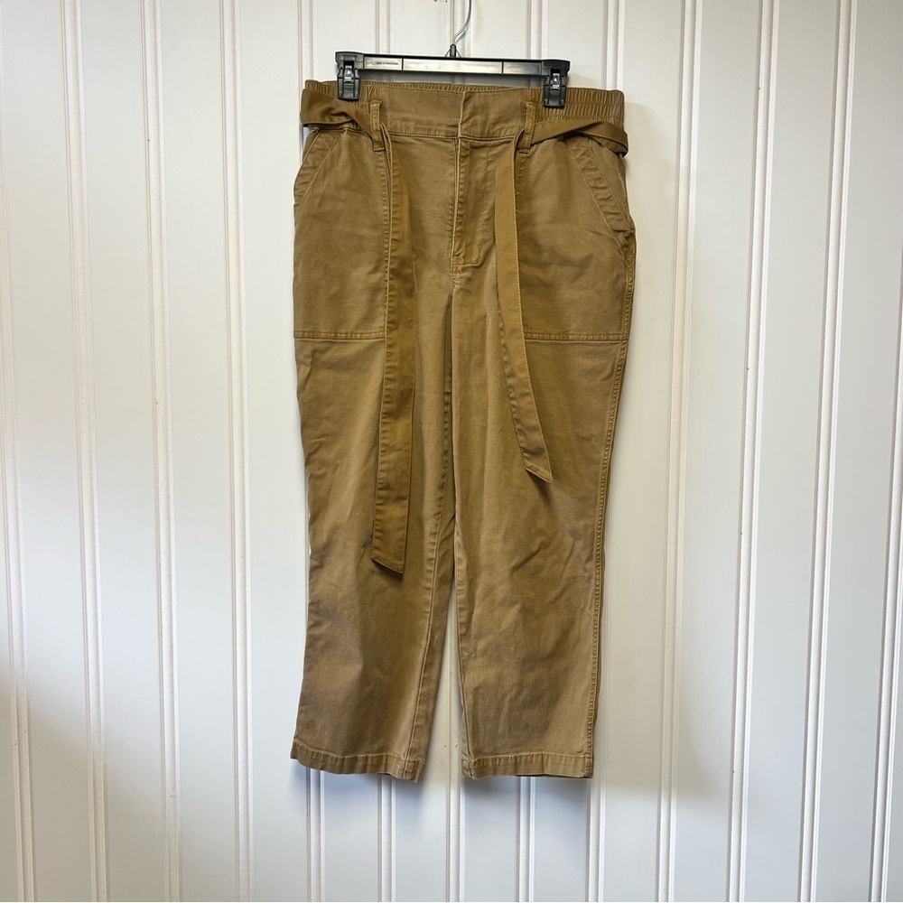 Cabi Belted Pull-On Pants Size 8 Tan Lyocell Blend Cropped Casual Comfort
